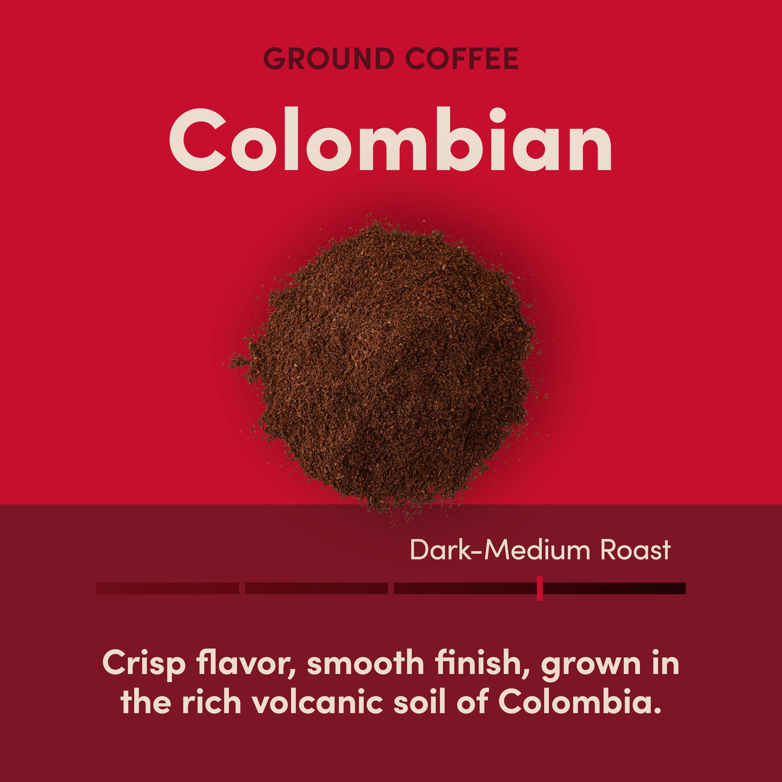 Tim Hortons Colombian ground coffee cannister label shows origin and quality.