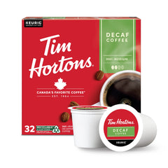 Tim Hortons decaf medium roast pod closeup for a smooth morning cup.