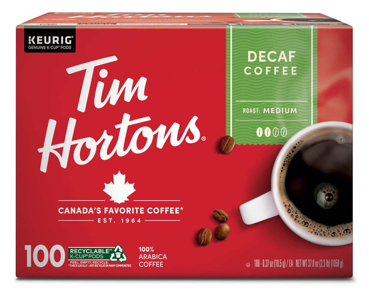 Tim Hortons Decaf Medium Roast K-Cup pod in Keurig for a quick brew