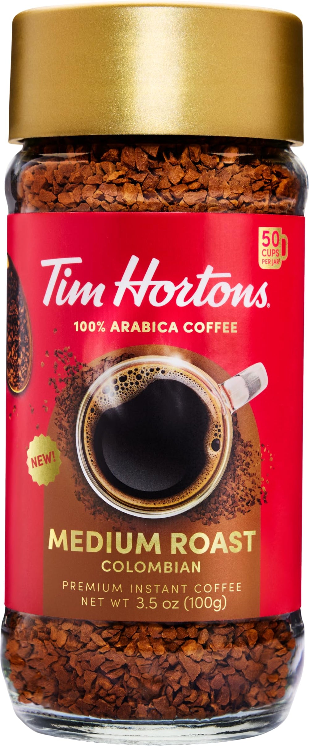 Tim Hortons Original Blend Instant Coffee jar, convenient 3.5 oz container for quick mornings