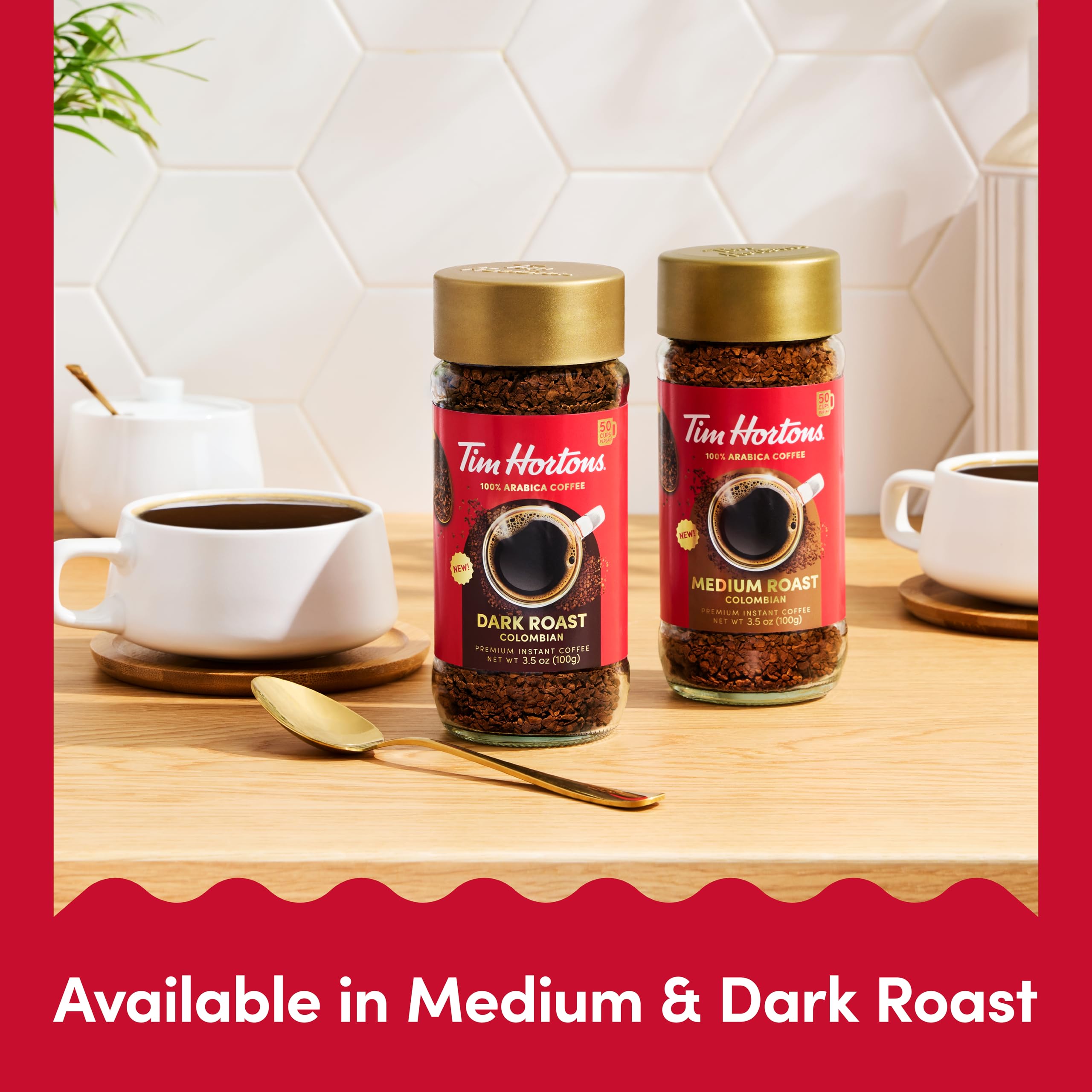 Measuring scoop with Tim Hortons Original Blend Instant Coffee for precise portions