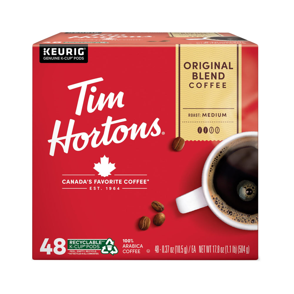 Tim Hortons Original Blend K-Cup pods in a 48-count pack for Keurig brewing