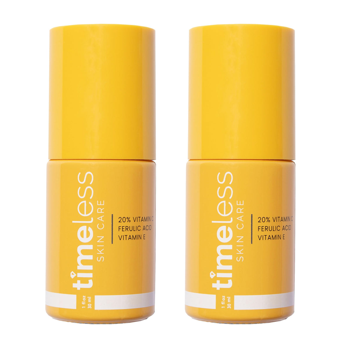 Timeless Skin Care Vitamin C Serum bottle front emphasizes brightening action for even tone