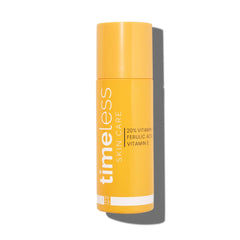 Timeless Skin Care vitamin C serum bottle showing fragrance-free formula for daily brightness