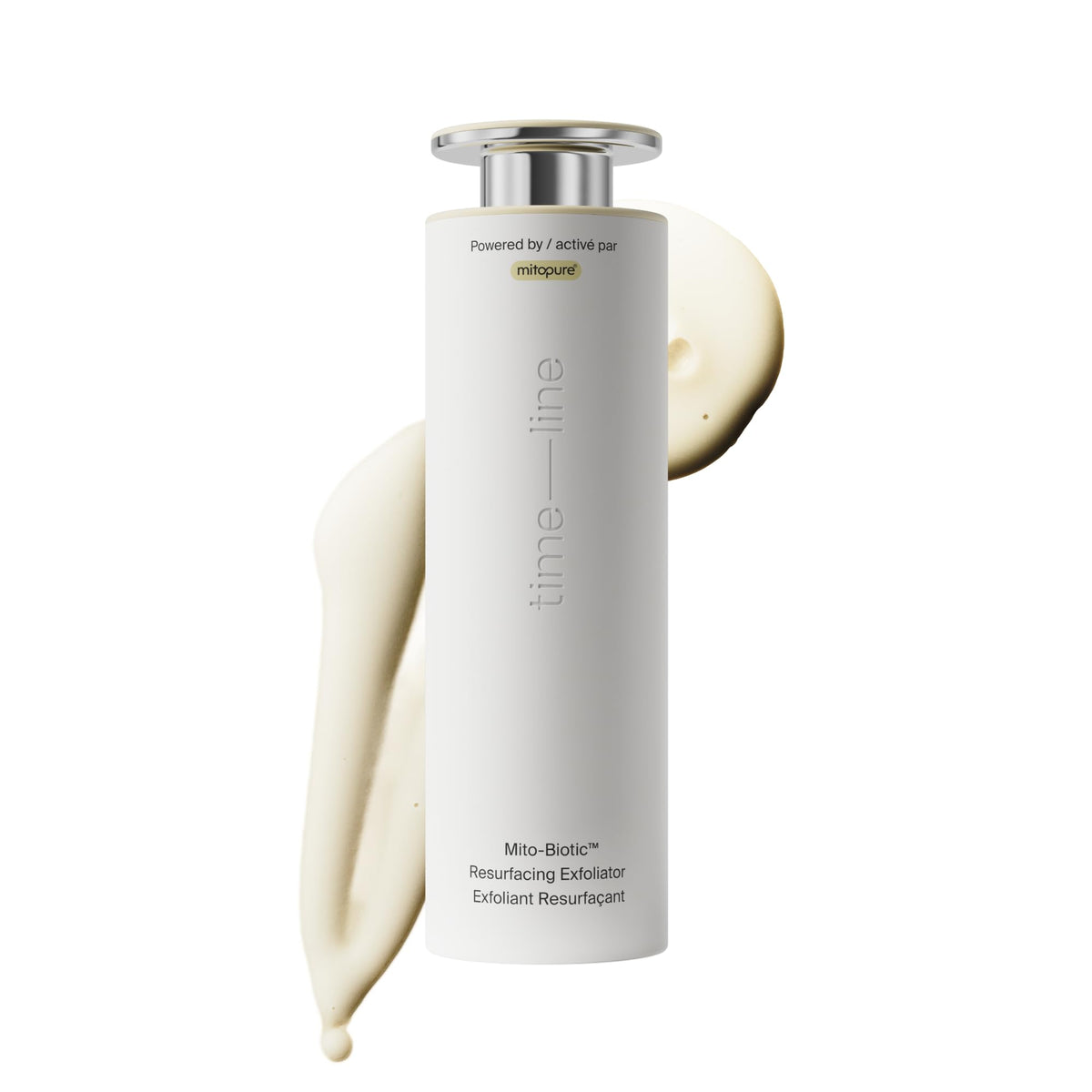 Timeline Mitopure resurfacing exfoliator bottle ready for at-home purification and texture refinement.