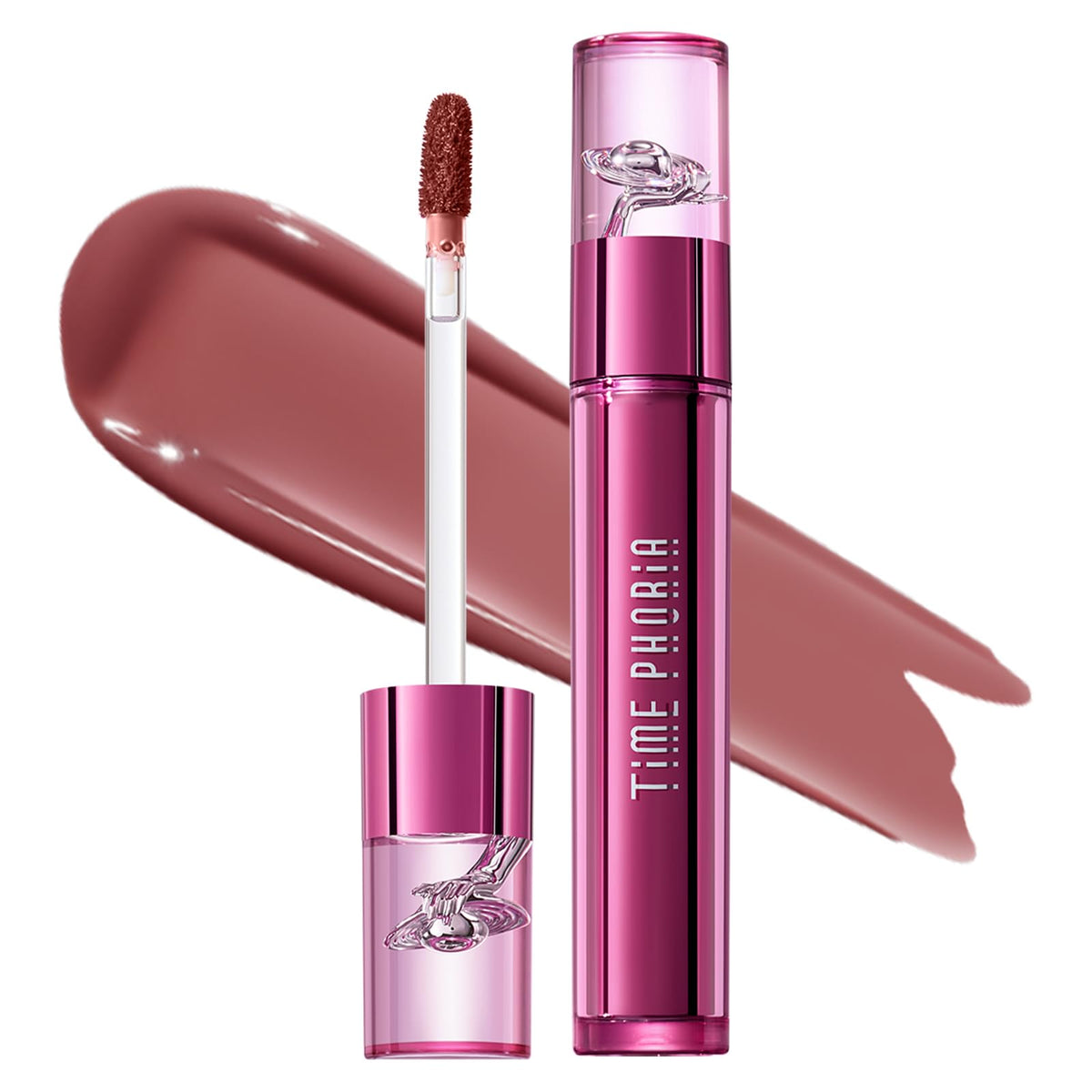 TIMEPHORIA Altera lip stain 012 Hush shows glossy to matte transition on lips