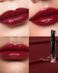 TIMEPHORIA Stellar Dust Lip Stain 09 Enigma swatches show rich, one-swipe color payoff.