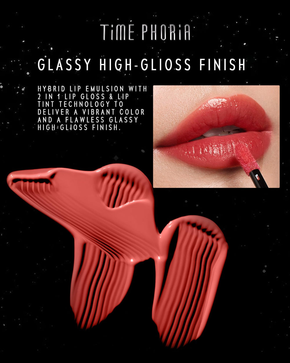 TIMEPHORIA Stellar Dust Lip Stain 09 Enigma transfer-proof formula stays put through meals.