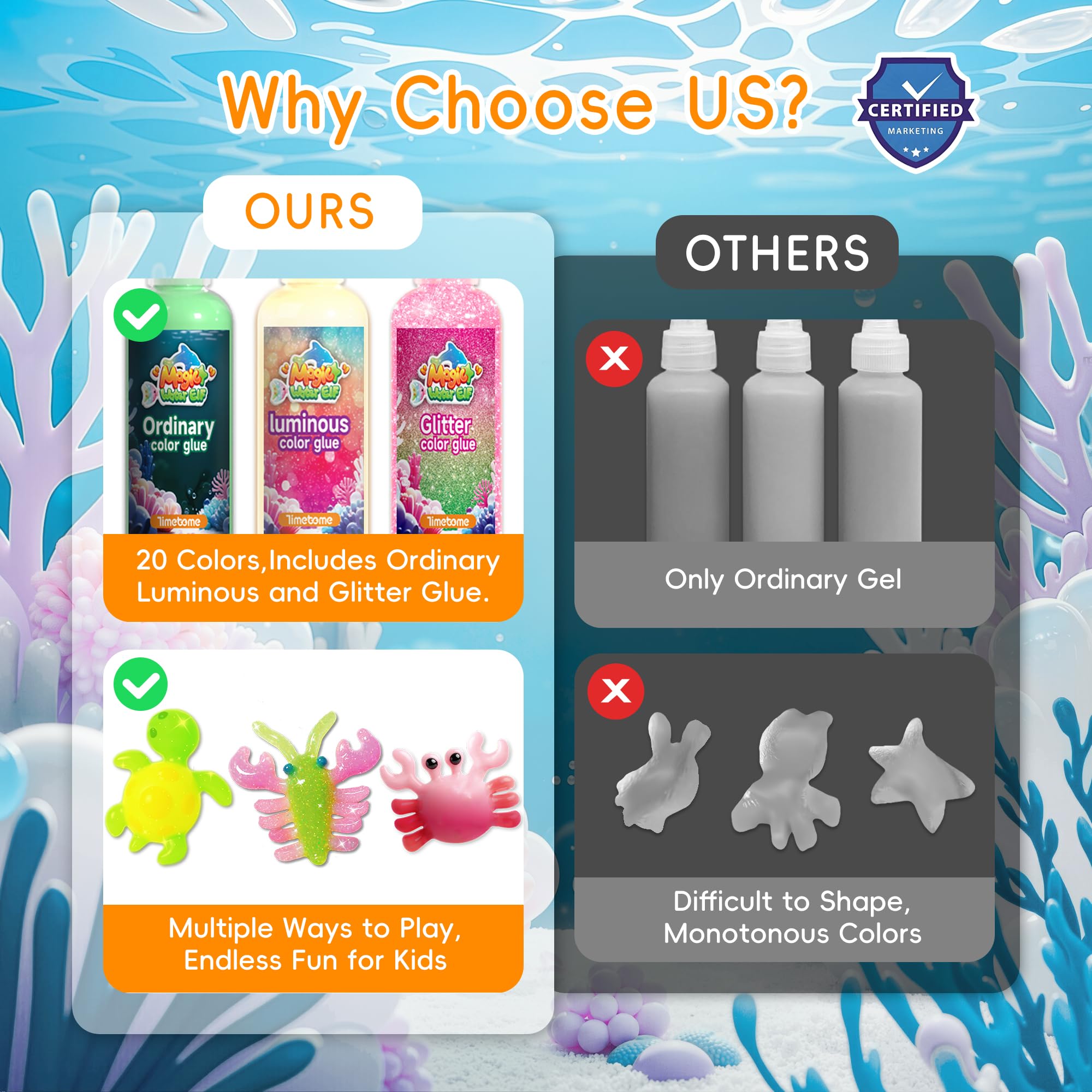 Timetome Magic Water Elf standard gels in 11 colors for bright play