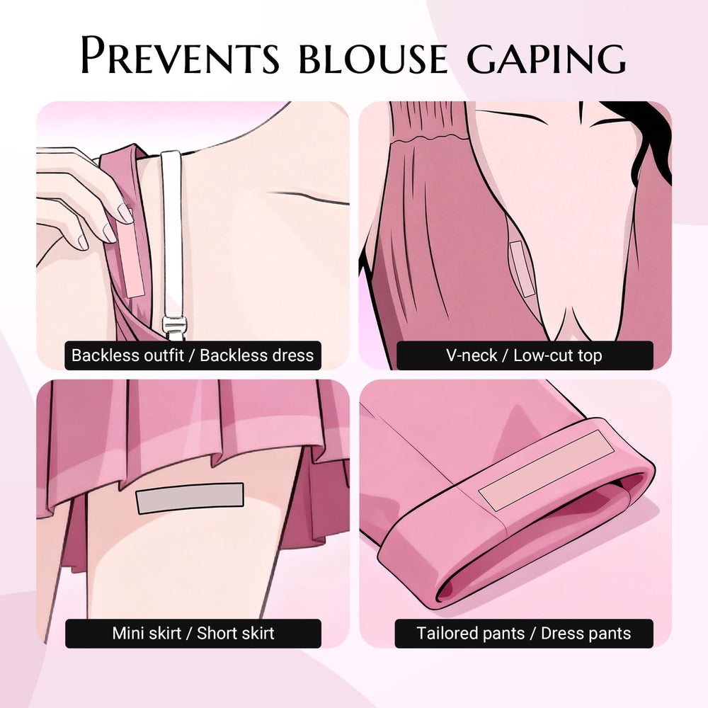 TINGOLE fashion tape shown invisibly securing garments for a smooth silhouette.