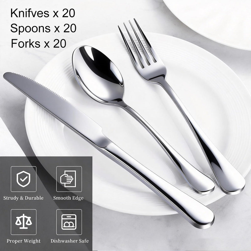 TININA dinner knives in the 60-piece set for precise cuts.