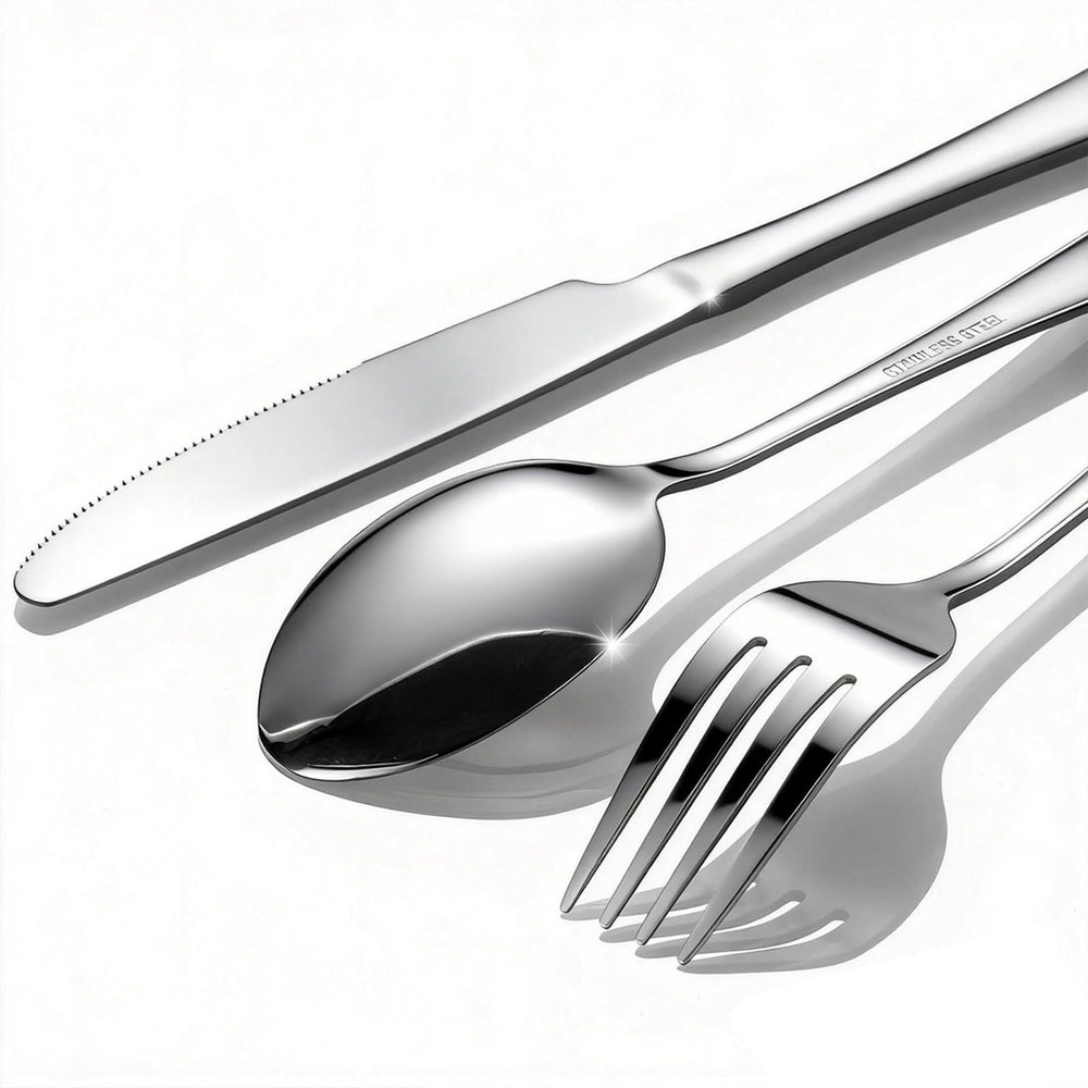 TININA 60-piece silverware spoons ideal for family meals.