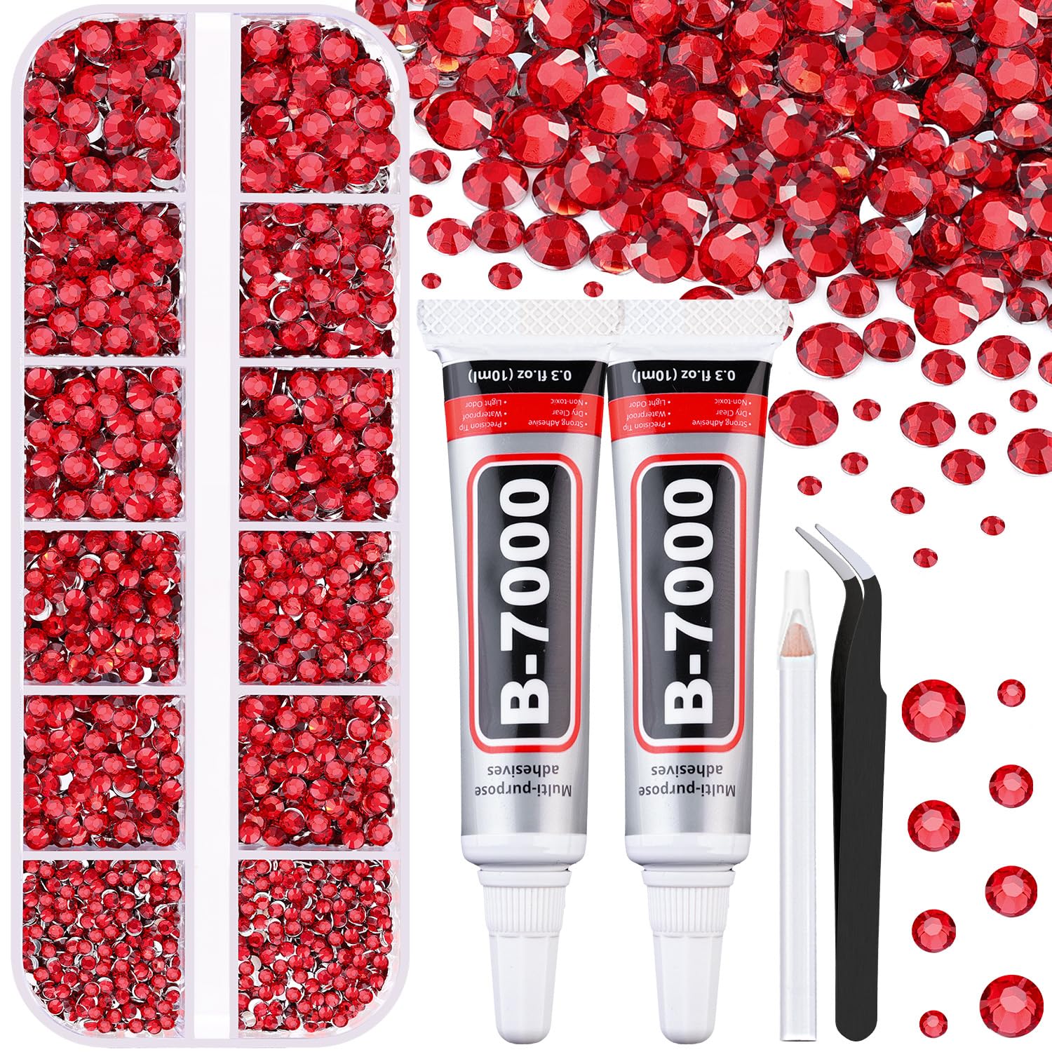 TINKRSTUFF 6100Pcs resin red rhinestones for nail art and crafts.