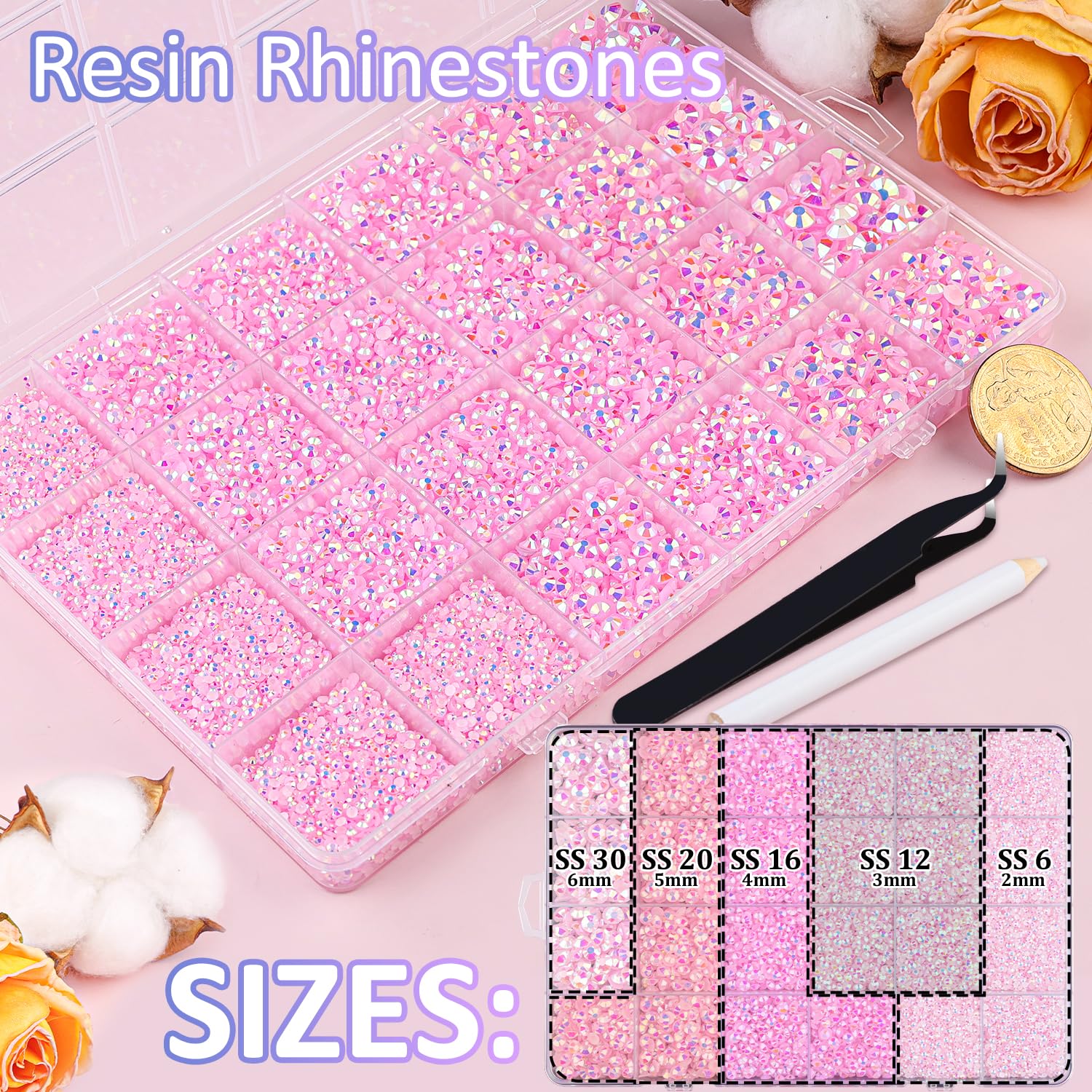 TINKRSTUFF light pink AB rhinestones 3mm grid for delicate detail work.