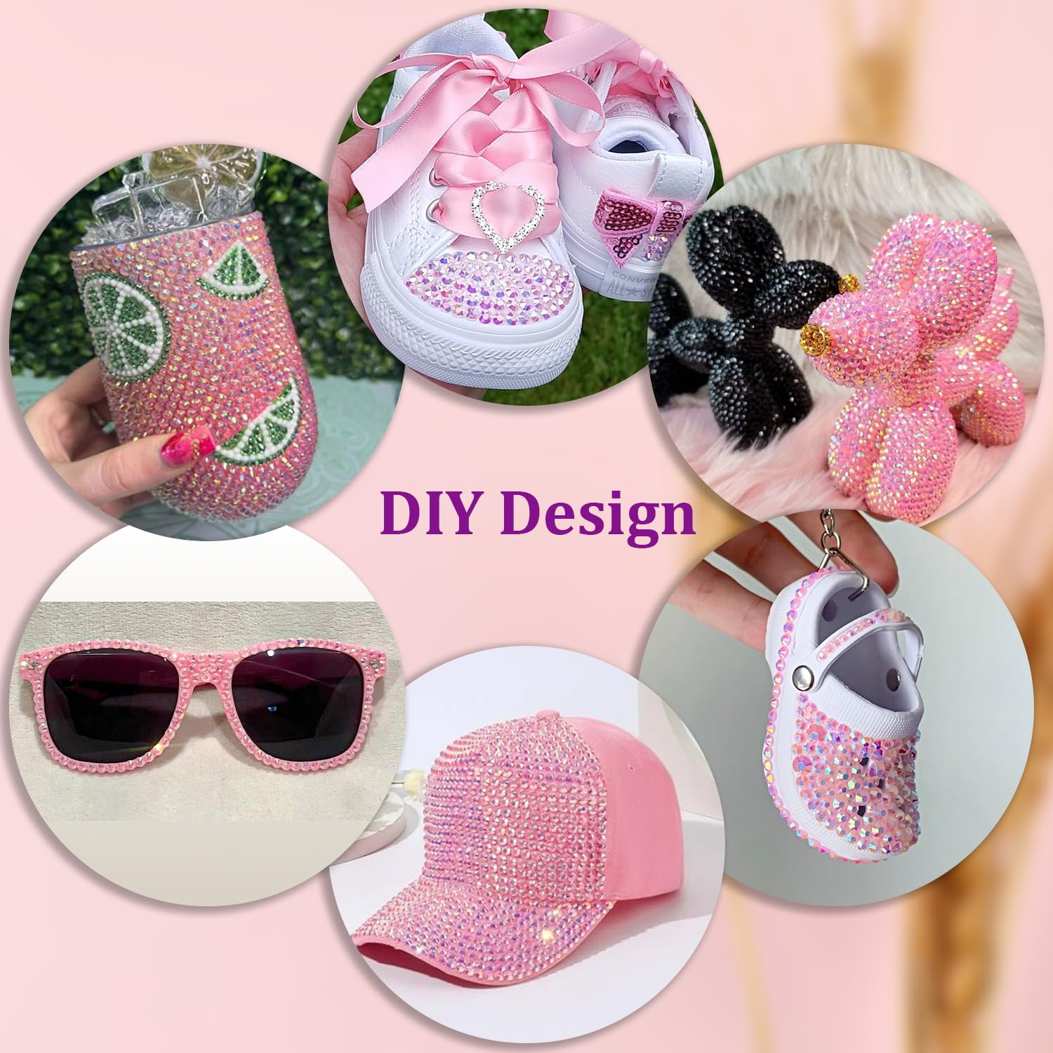 TINKRSTUFF light pink AB rhinestones 5mm grid for bold decorative touches.