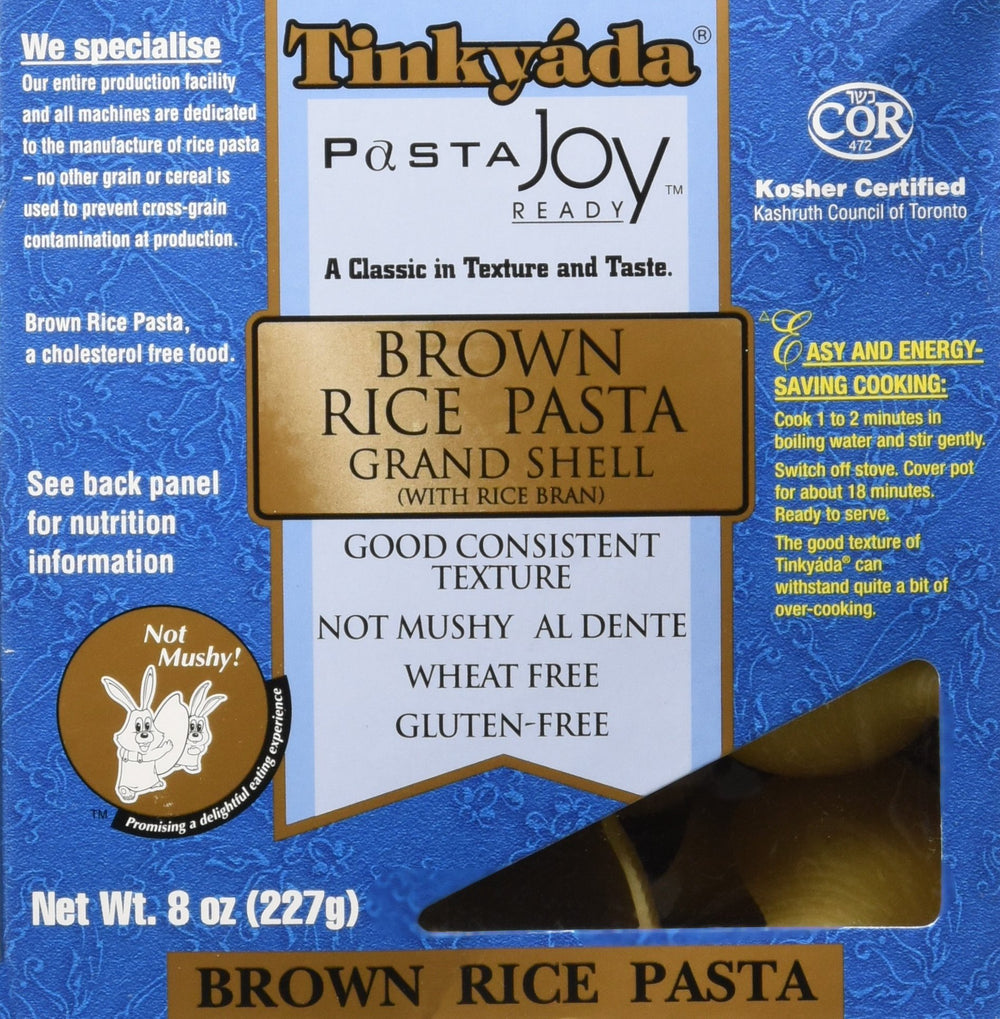 Tinkyada brown rice pasta shell 8oz—easy to store for quick dinners.