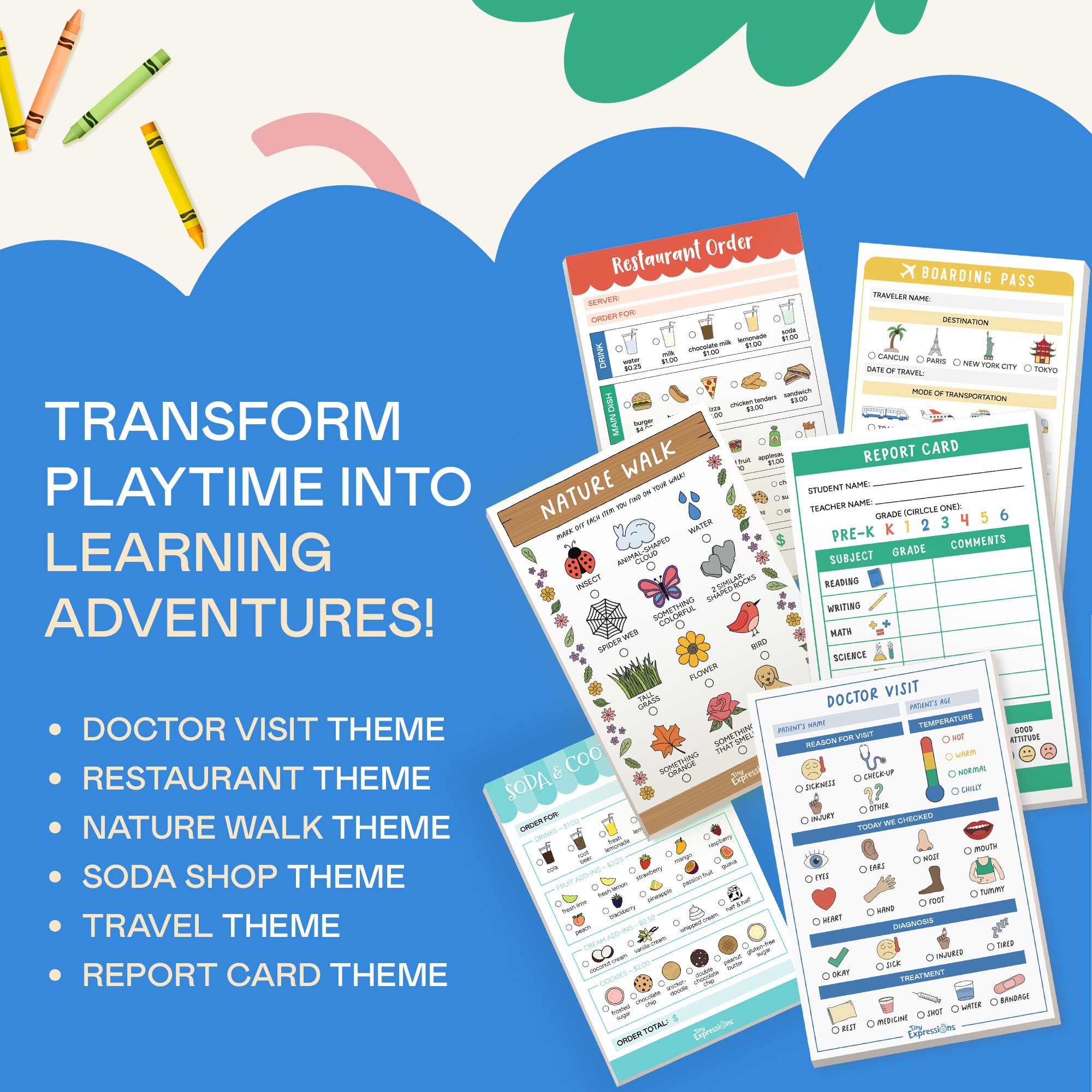 Tiny Expressions pretend-play notepads doctor-visit-chart page fosters caregiver role play