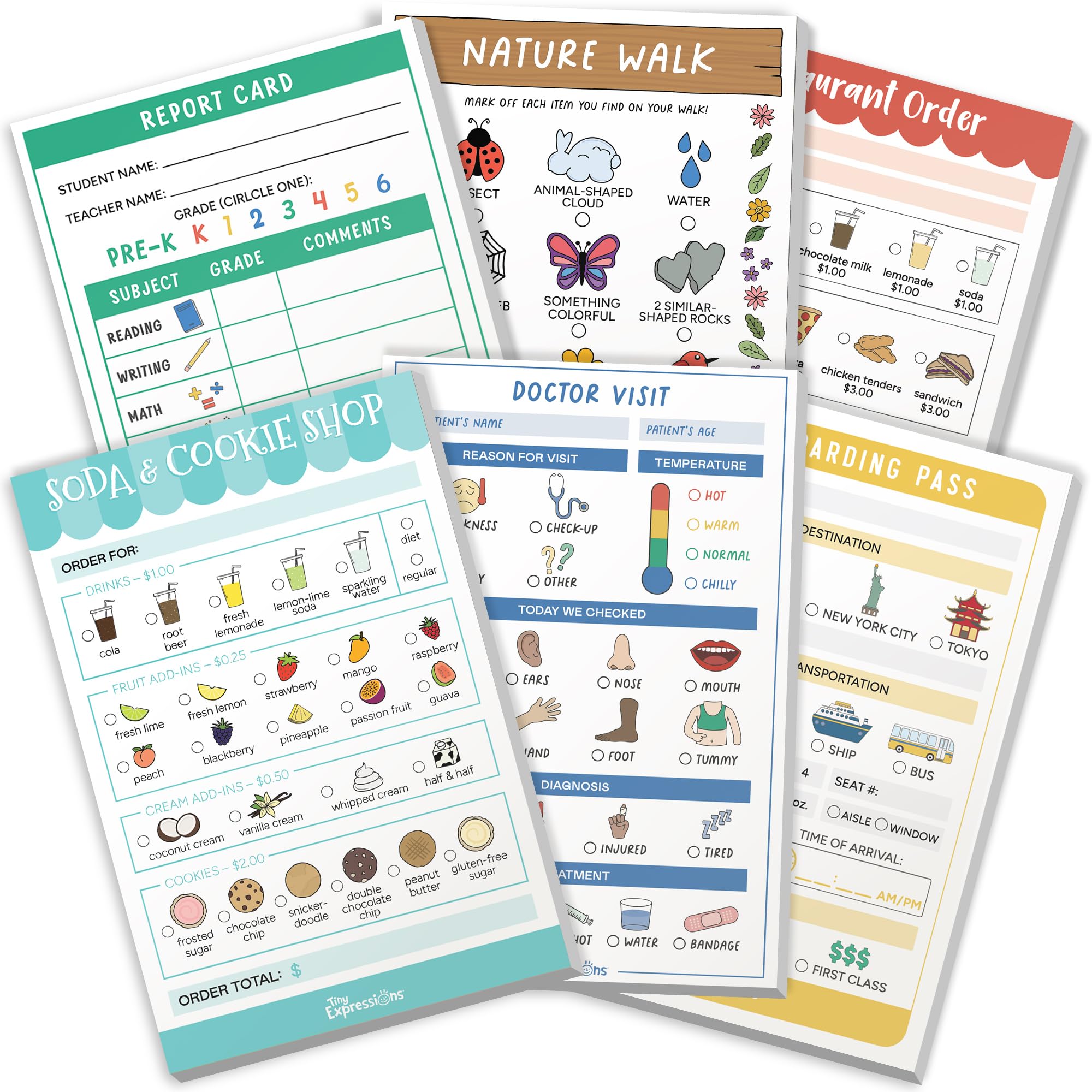 Tiny Expressions pretend-play notepads restaurant menu page boosts imaginative dining play