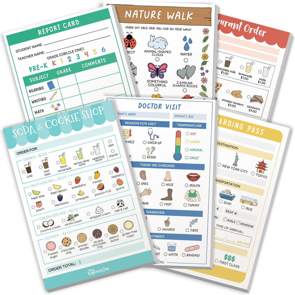 Tiny Expressions pretend-play notepads restaurant menu page boosts imaginative dining play