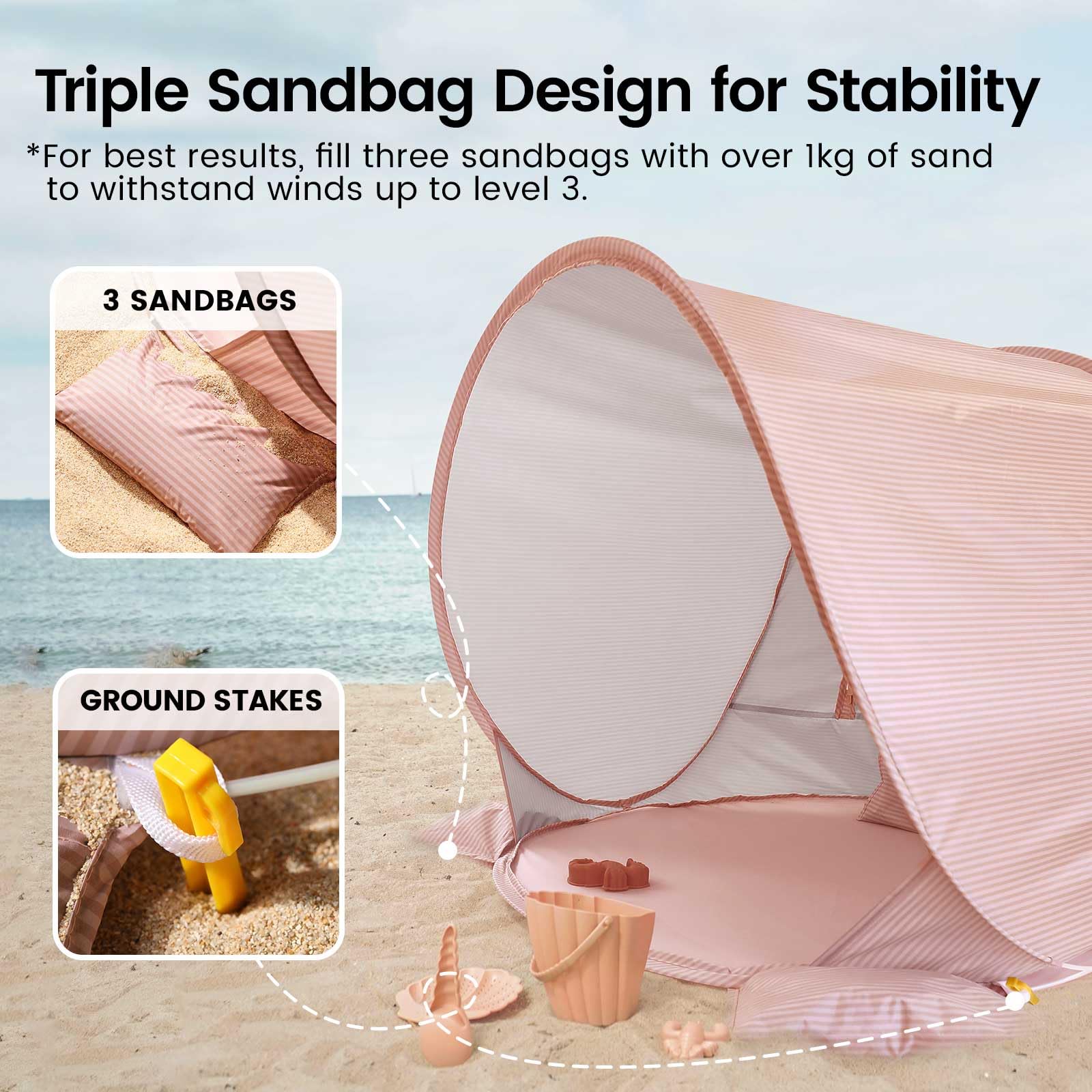 Breathable mesh panels keep air flowing inside the Tiny Land tent.