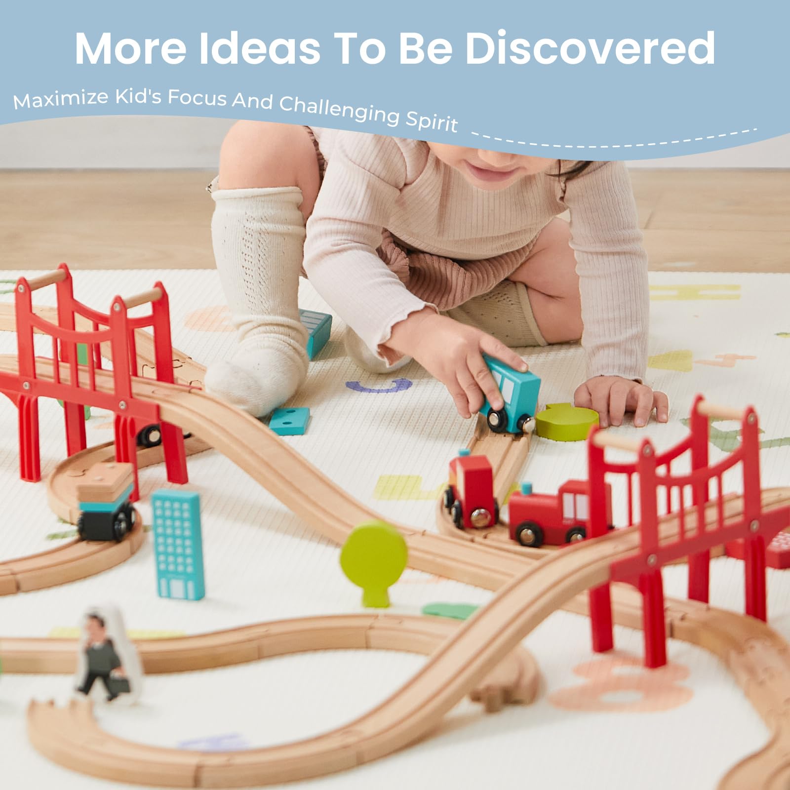 Tiny Land train-station image invites authentic toddler railway role-play.