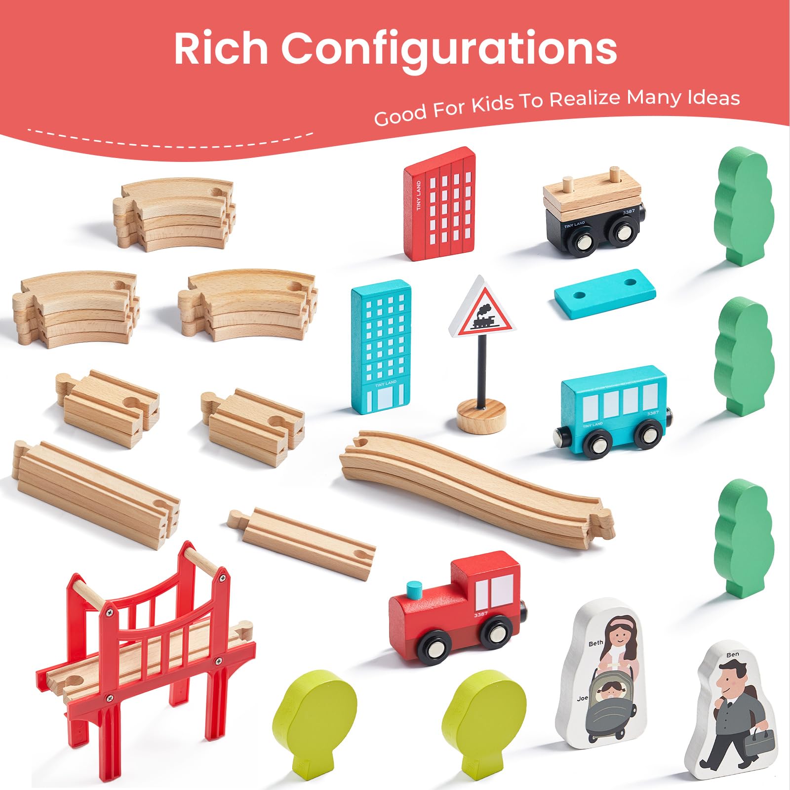 Tiny Land wooden-track-straight showcases durable beech wood for everyday adventures.