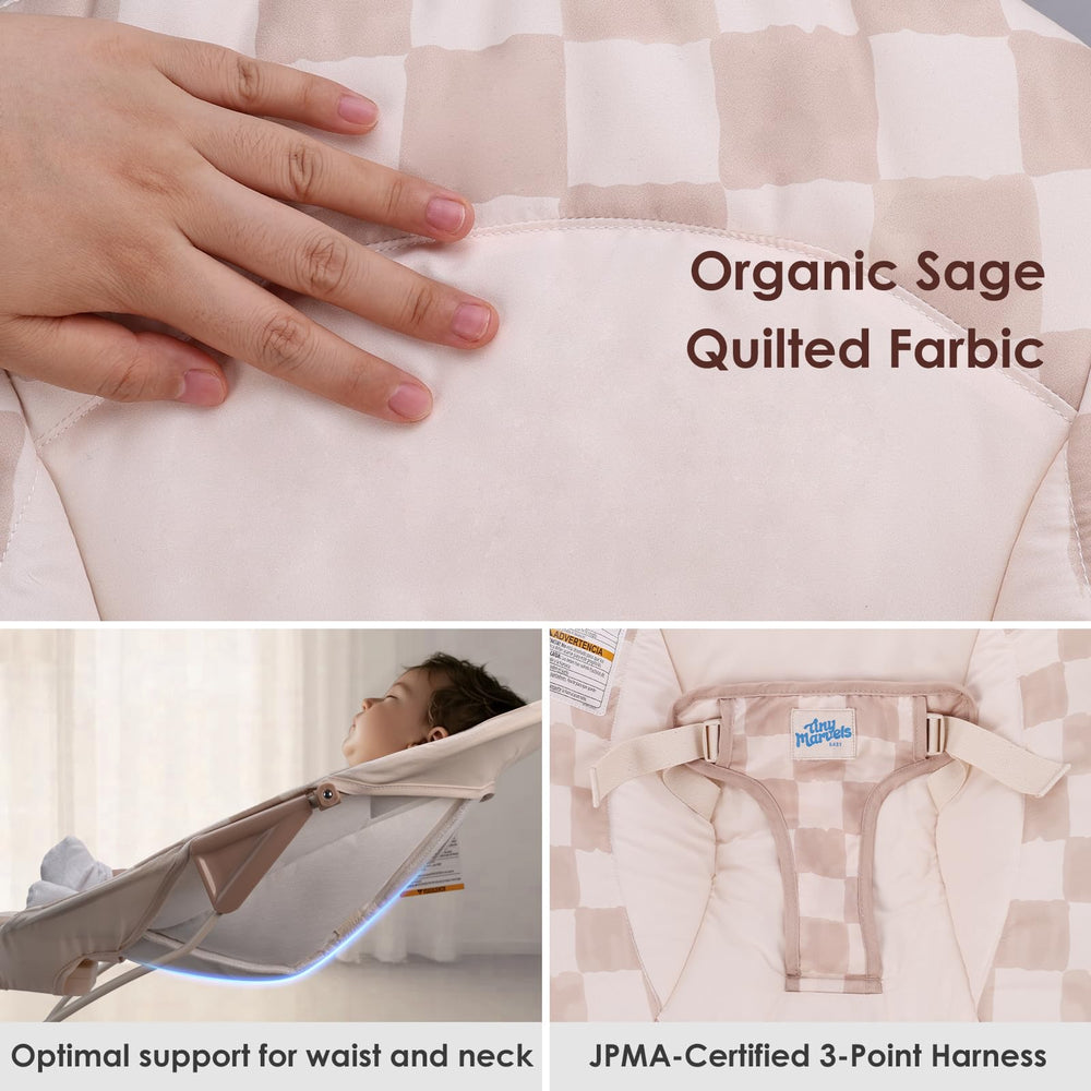 Tiny Marvels Baby Bouncer seat pad is machine-washable and long-lasting.