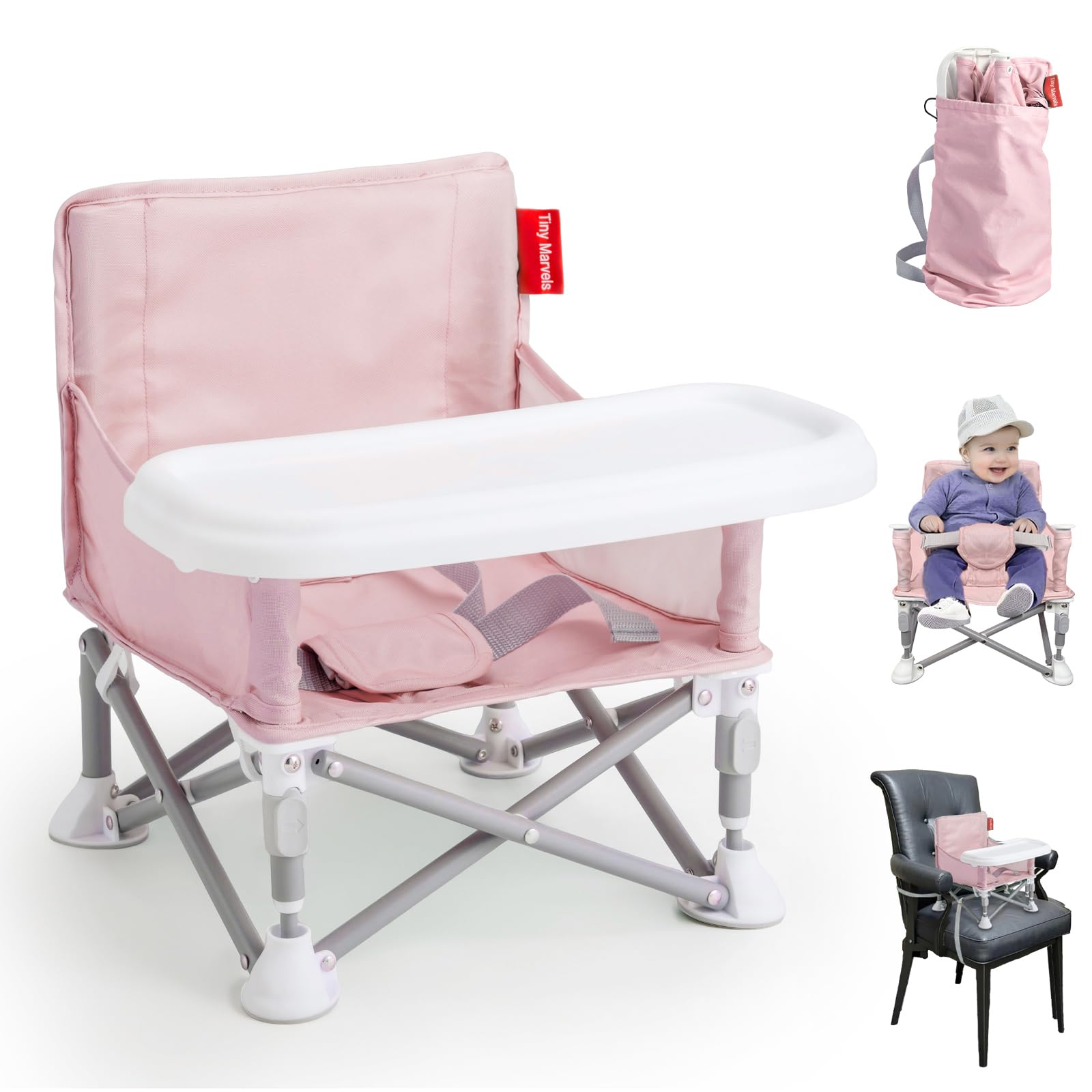 Tiny Marvels portable booster seat folded compact, easy to stash for travel.