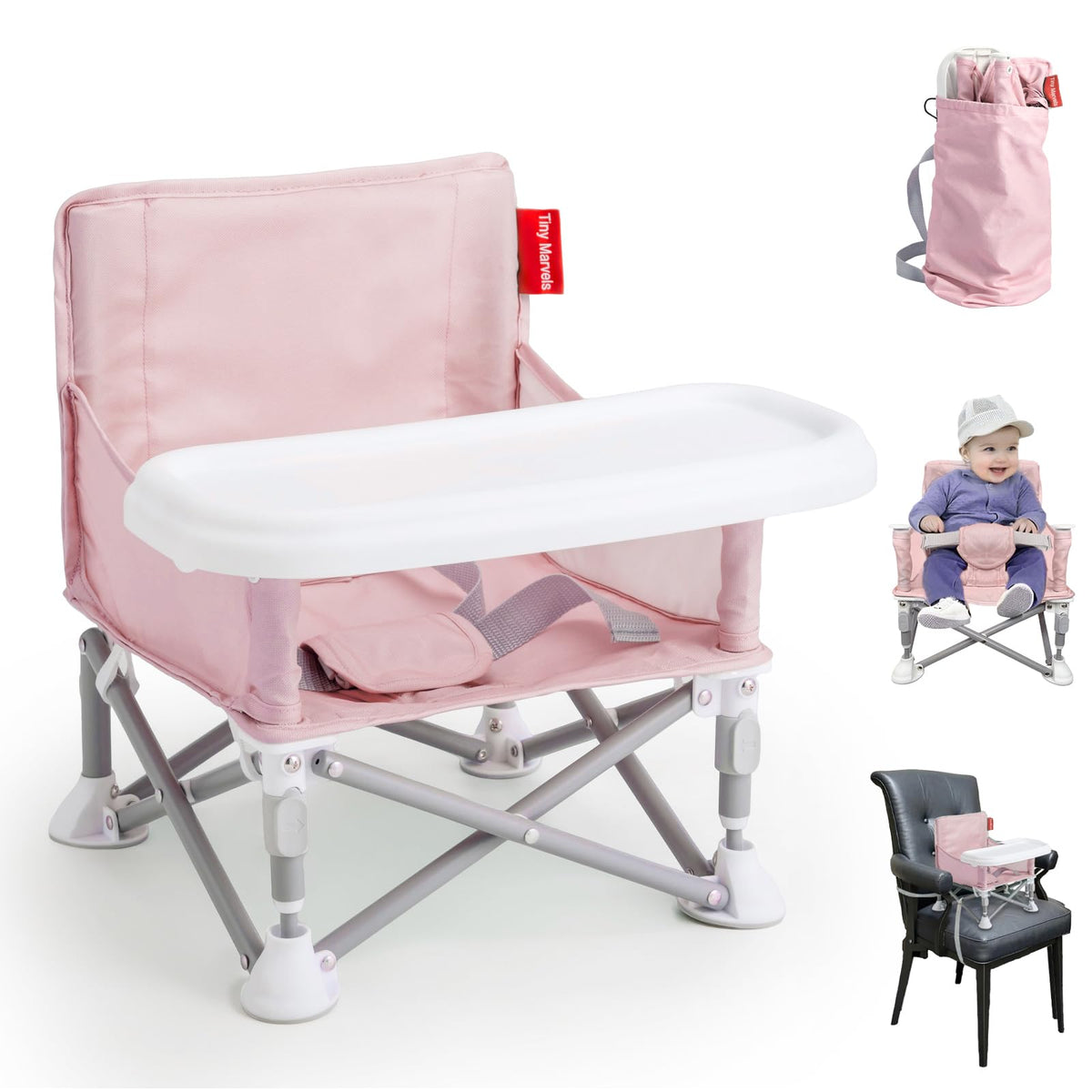 Tiny Marvels portable booster seat folded compact, easy to stash for travel.