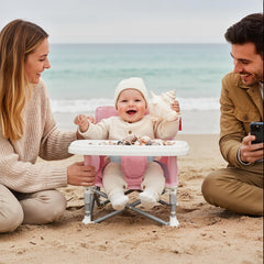 Tiny Marvels portable booster seat with removable tray, quick meal setup on the go.