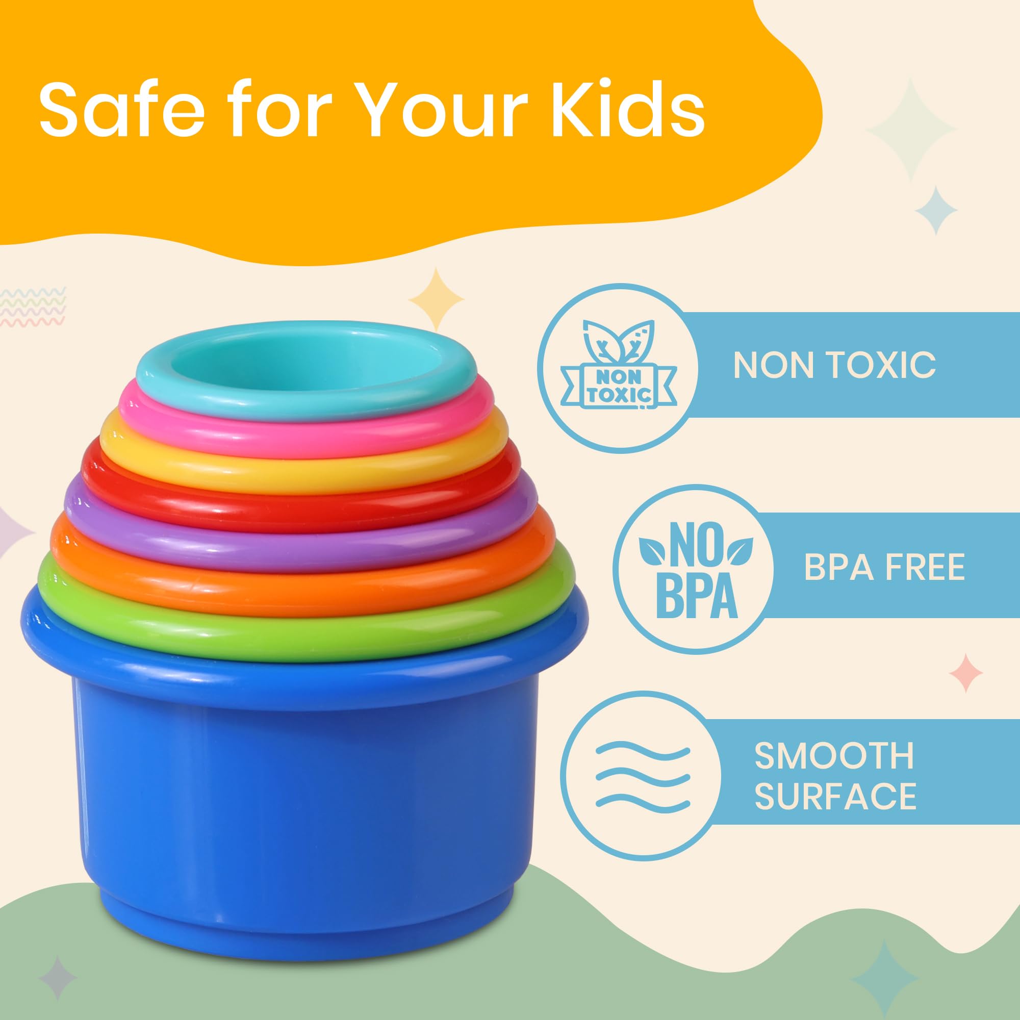 Tiny Tinker bath-time cups add color while stacking and splashing