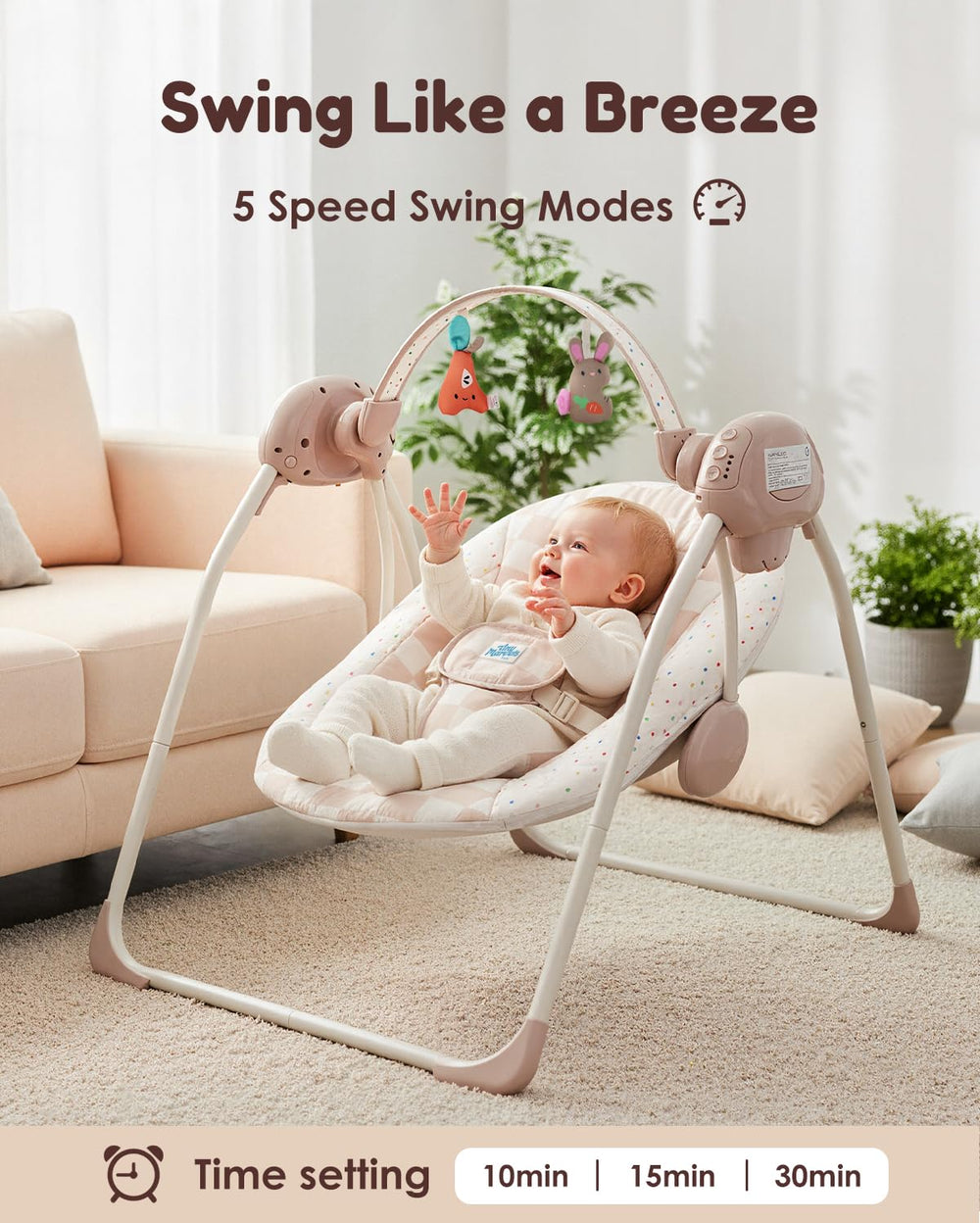 Tiny Marvels portable swing with 5 point harness for secure sway