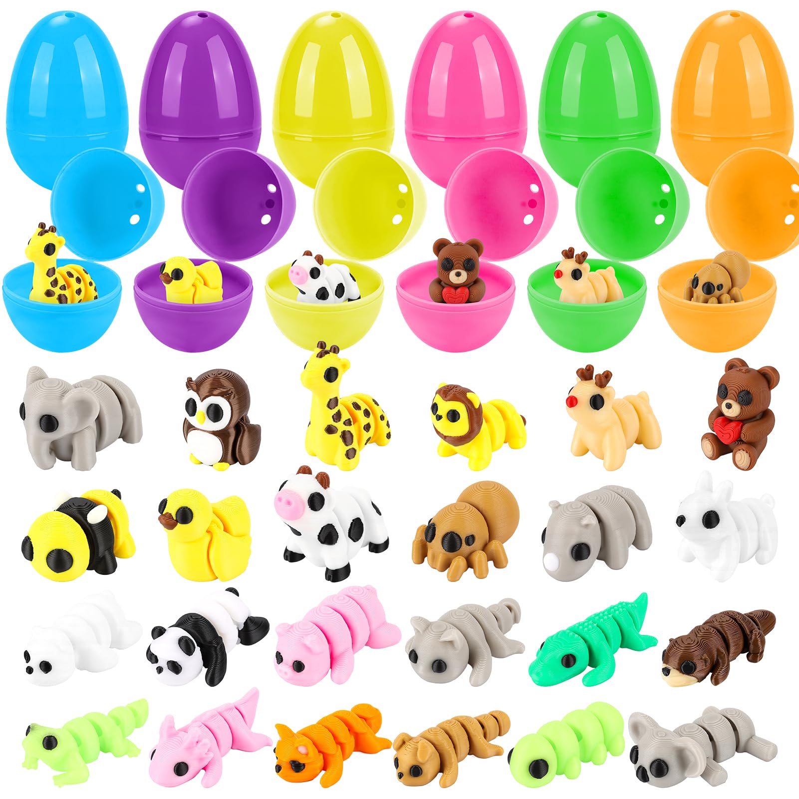 Tiocky Easter eggs with 3D printed toy figures for engaging fidget play during hunts.