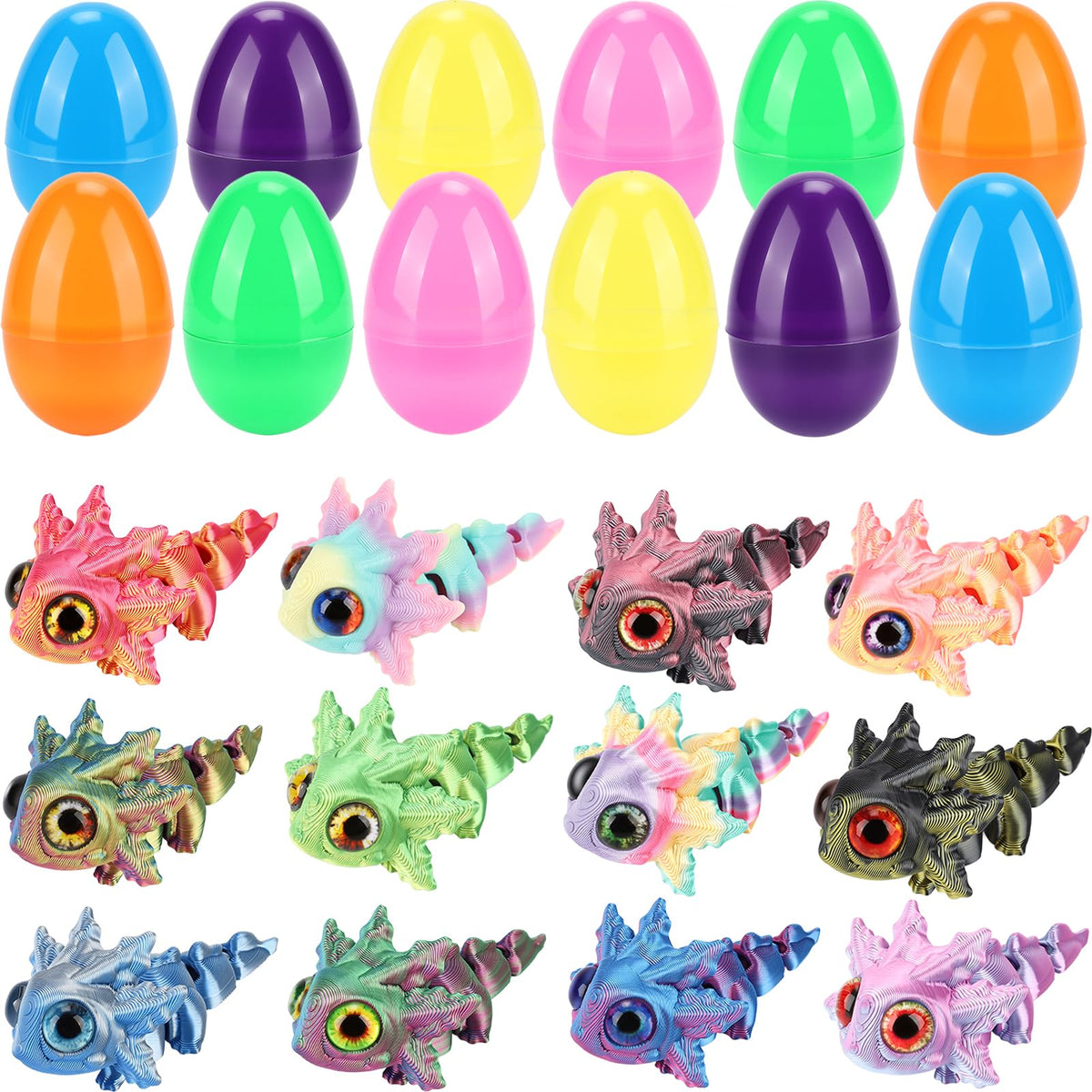 Tiocky axolotl toy close-up inside a colorful Easter egg for tactile exploration.