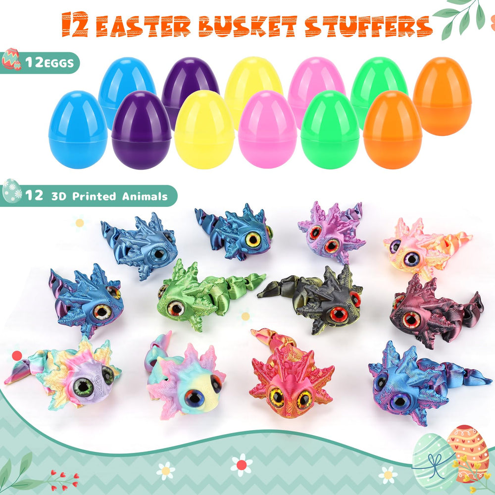 Tiocky colorful Easter eggs with axolotl figures, ideal as surprise gifts.