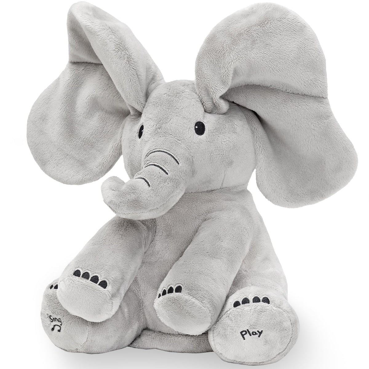 Tippi Peek-a-Boo Elephant sings to baby with a friendly face for interactive play.
