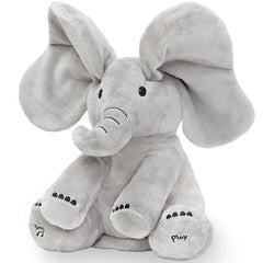 Tippi Peek-a-Boo Elephant sings to baby with a friendly face for interactive play.