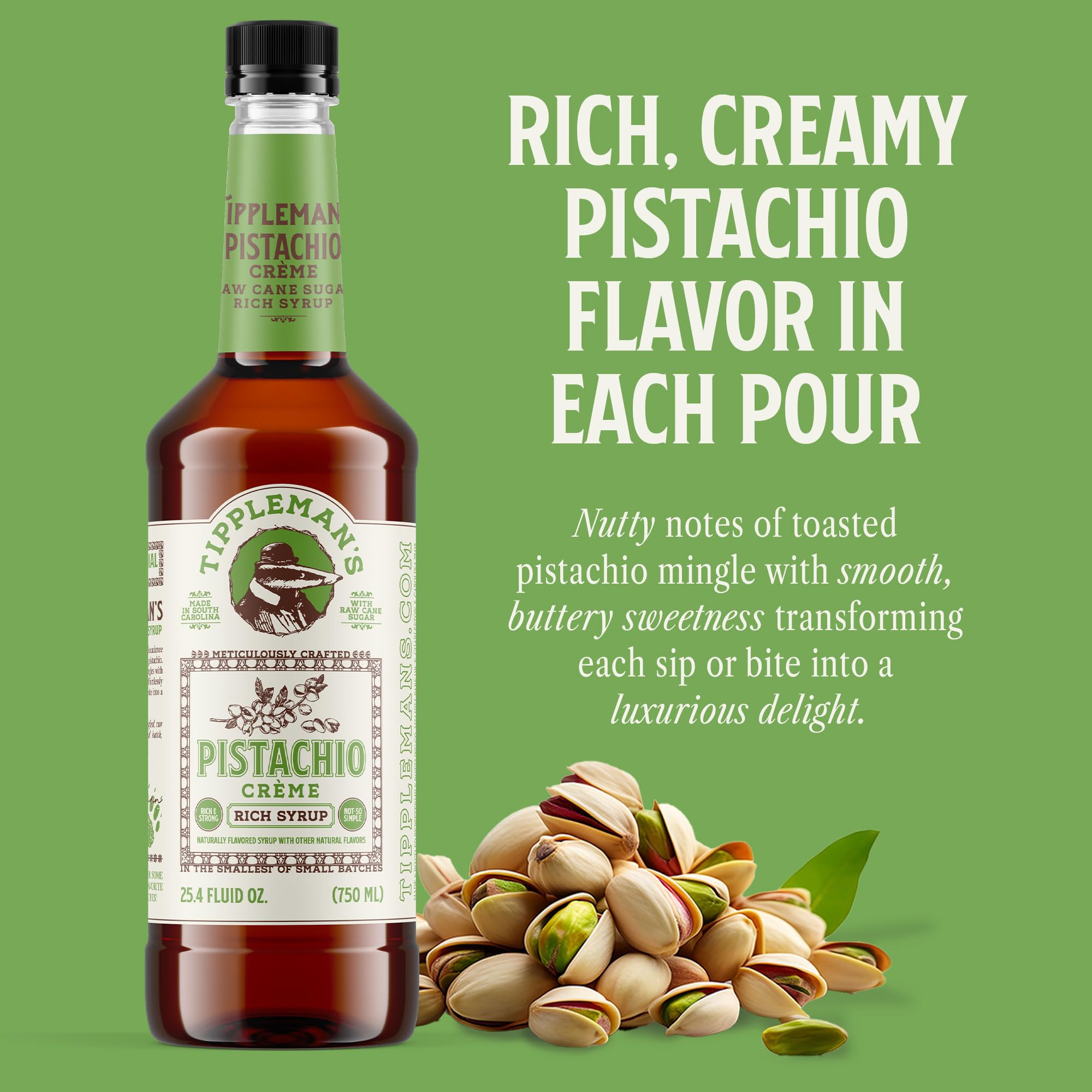 Tippleman's Pistachio Creme Syrup coffee cup scene with creamy, balanced flavor