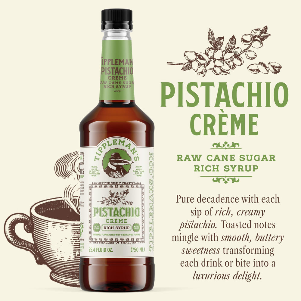Tippleman's Pistachio Creme Syrup dessert drizzle on vanilla cake or ice cream