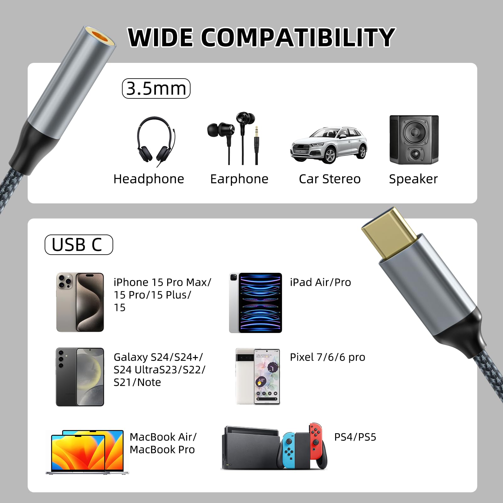 TIPSEAN multi-function audio adapter supports headphones and speakers