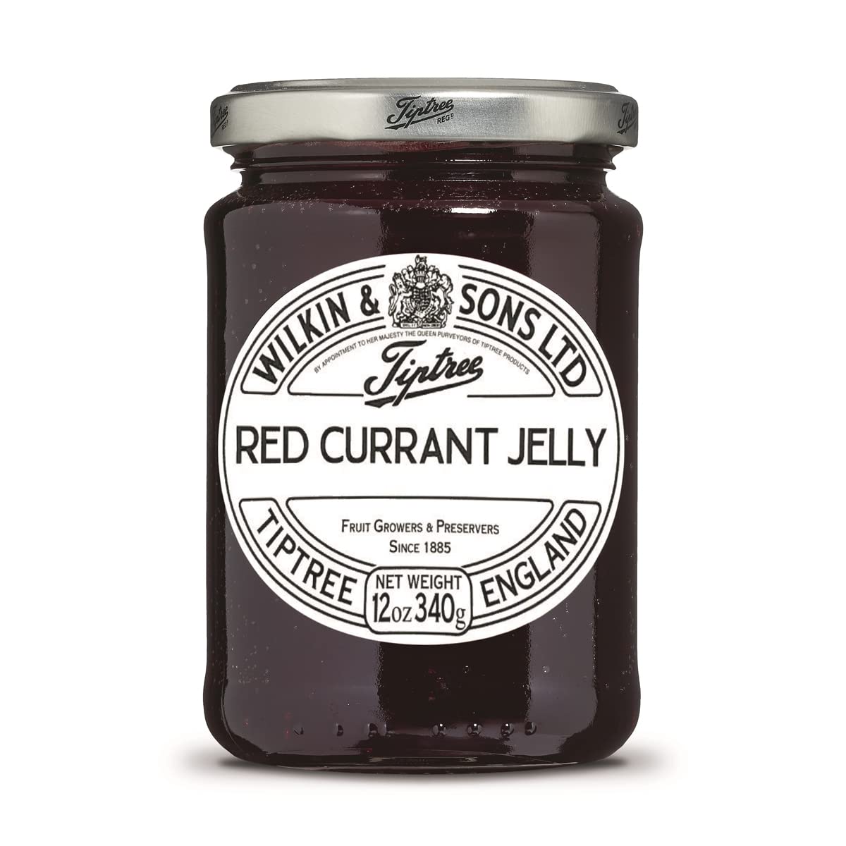 Tiptree Red Currant Jelly jar with a glossy spread, ideal for toast.