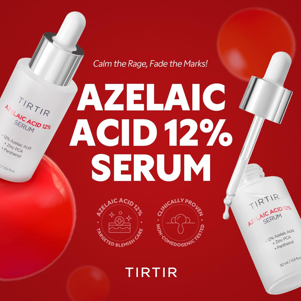 TIRTIR Azelaic Acid 12% serum dispensing drops demonstrates precise, minimal-use application.