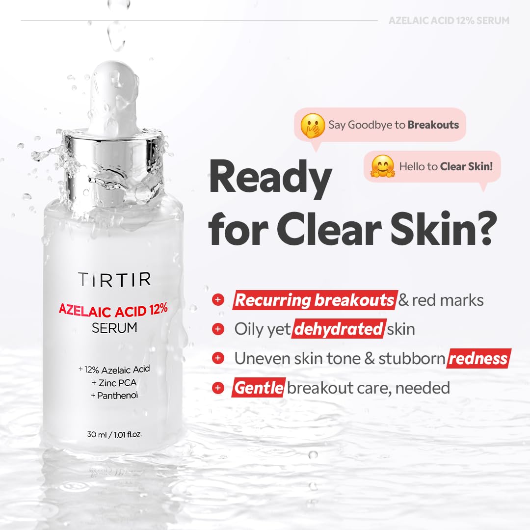 TIRTIR Azelaic Acid 12% serum fragrance-free label close-up.