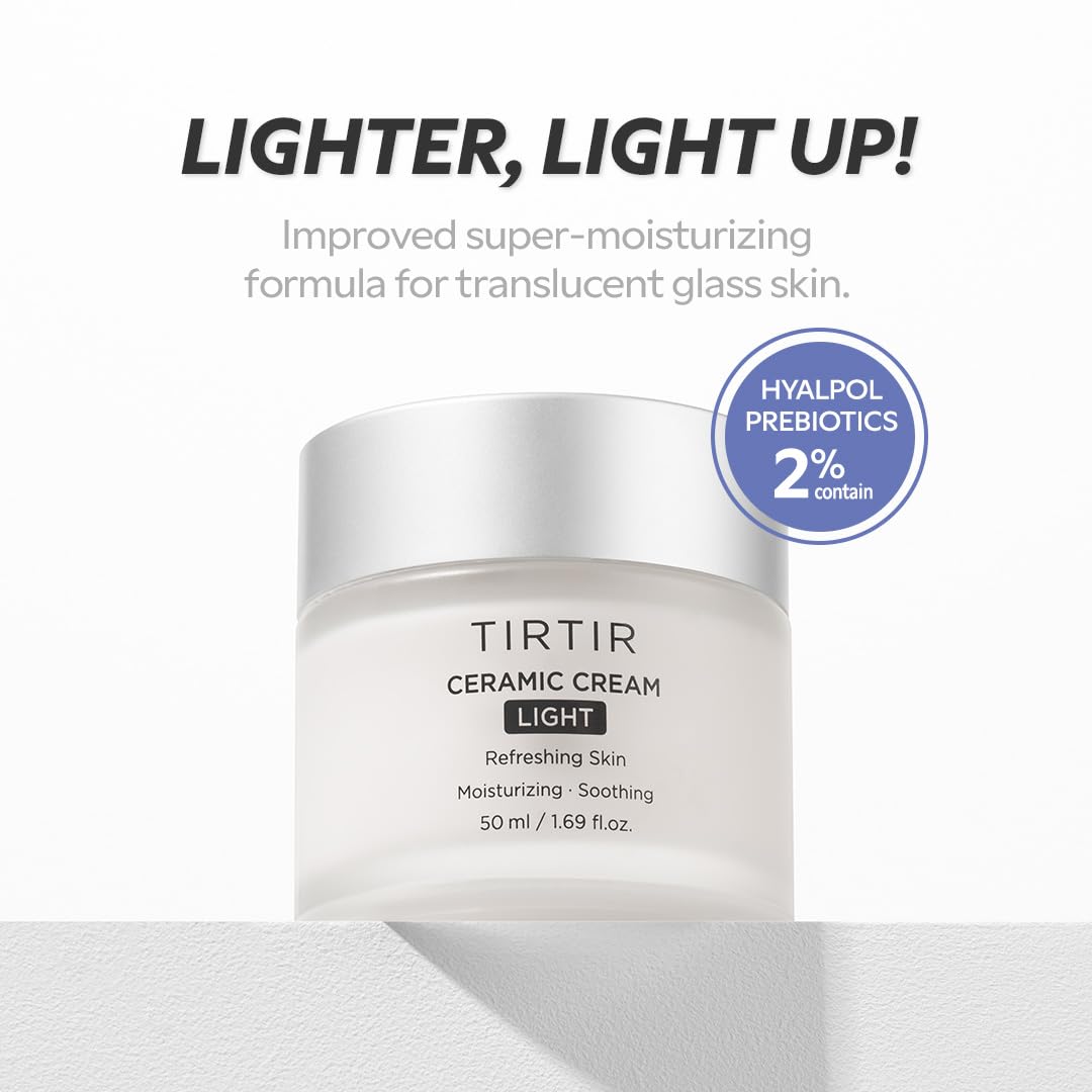 TIRTIR Ceramic Cream Light texture close-up reveals creamy, lightweight formula.