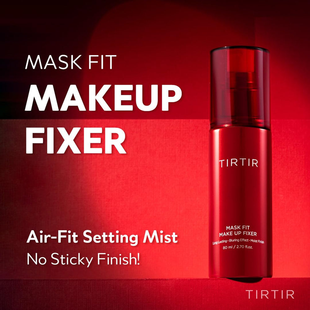 TIRTIR Mask Fit closeup dispense highlights precise spray for even makeup fixation.