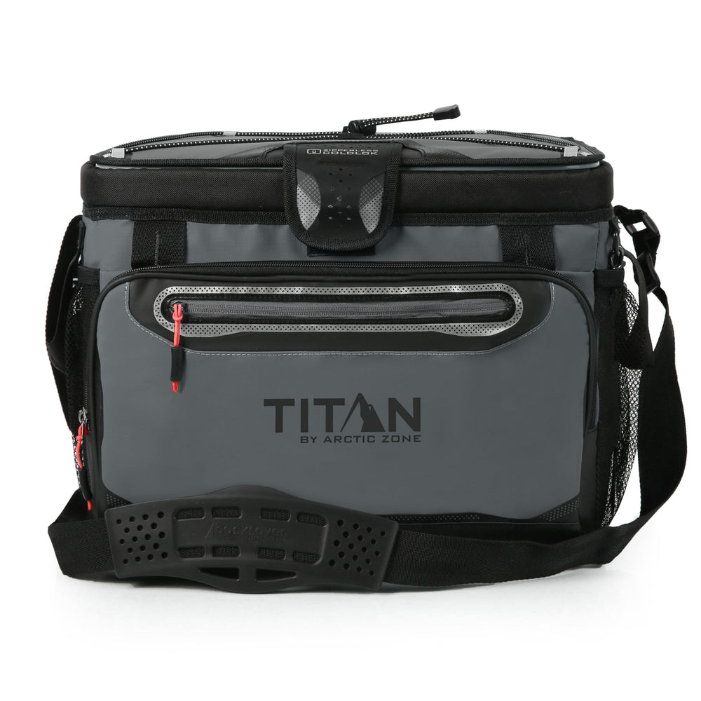 Titan Deep Freeze zipperless lid enables quick access for iced drinks on the beach.