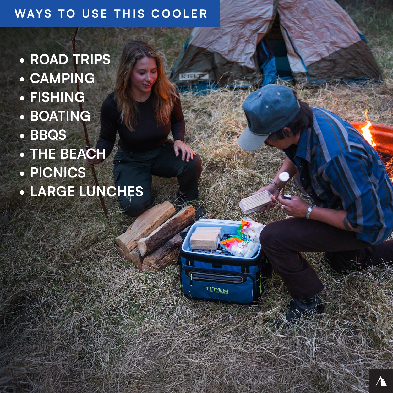 Titan picnic and travel use with organized storage for beverages and snacks.