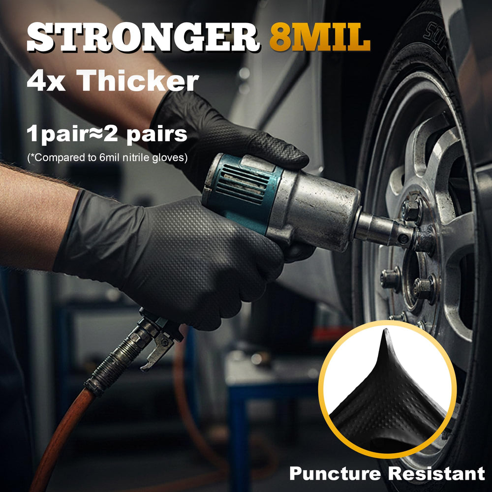 TitanFlex black nitrile gloves with textured fingers and palms for secure grip.