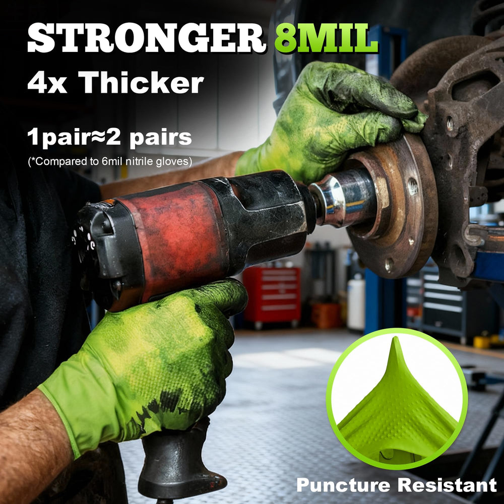 Raised diamond texture on TitanFlex gloves enhances grip for oily tools.