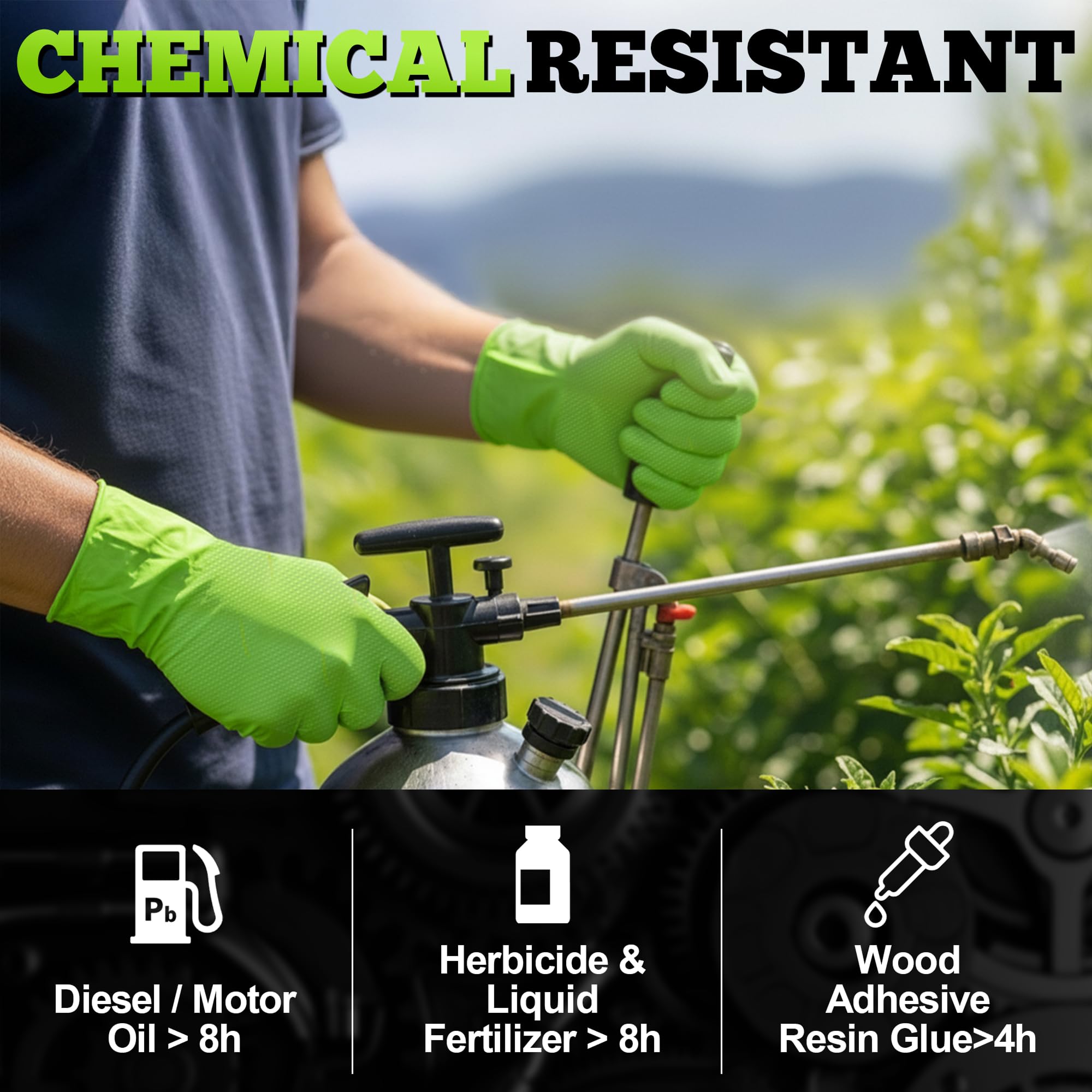 Bright green TitanFlex gloves improve visibility in low-light environments for safety.
